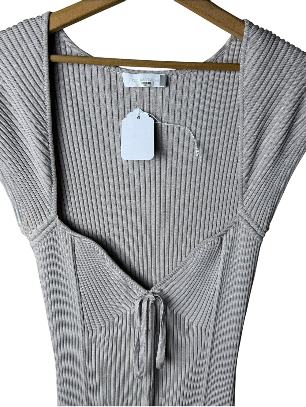 Jonathan Simkhai Rib Knit Tie Front Midi Dress Taupe Beige Size L - Picture 5 of 7